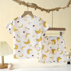 Children's Summer Home Sleepwear Set: Boy Girl T-shirt Shorts Cotton Materials for Kids Baby Care