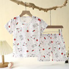 Children's Summer Home Sleepwear Set: Boy Girl T-shirt Shorts Cotton Materials for Kids Baby Care