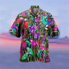 Men's Summer Hawaiian Shirt Aloha Parrot Lapel Short Sleeve Lining Outdoor Street Wear