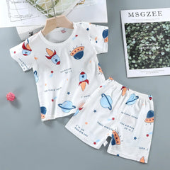 Children's Summer Home Sleepwear Set: Boy Girl T-shirt Shorts Cotton Materials for Kids Baby Care