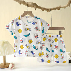 Children's Summer Home Sleepwear Set: Boy Girl T-shirt Shorts Cotton Materials for Kids Baby Care