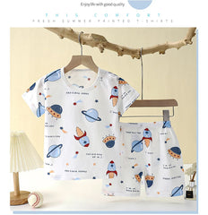 Children's Summer Home Sleepwear Set: Boy Girl T-shirt Shorts Cotton Materials for Kids Baby Care