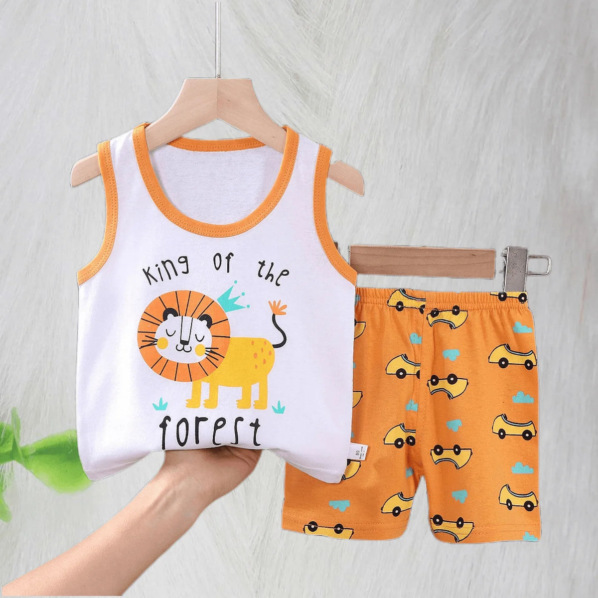 Comfortable Cotton Vest Set for Children Boys' Two-Piece Summer Outfits with Cartoon Wool Design Unisex Thin Style for 6-9 Months