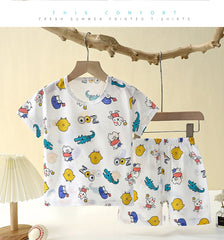 Children's Summer Home Sleepwear Set: Boy Girl T-shirt Shorts Cotton Materials for Kids Baby Care