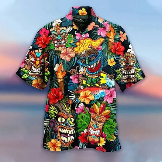 Men's Summer Hawaiian Shirt Aloha Parrot Lapel Short Sleeve Lining Outdoor Street Wear