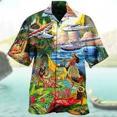 Men's Summer Hawaiian Shirt Aloha Parrot Lapel Short Sleeve Lining Outdoor Street Wear