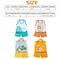 Comfortable Cotton Vest Set for Children Boys' Two-Piece Summer Outfits with Cartoon Wool Design Unisex Thin Style for 6-9 Months