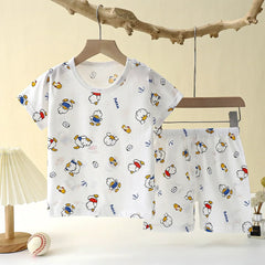 Children's Summer Home Sleepwear Set: Boy Girl T-shirt Shorts Cotton Materials for Kids Baby Care