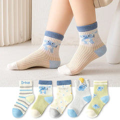 Breathable Cotton Kids Socks 5 Pairs/Lot Cozy Wild Soft Casual Mesh for 1-12Y Summer