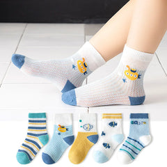 Breathable Cotton Kids Socks 5 Pairs/Lot Cozy Wild Soft Casual Mesh for 1-12Y Summer