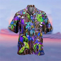 Men's Summer Hawaiian Shirt Aloha Parrot Lapel Short Sleeve Lining Outdoor Street Wear