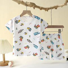 Children's Summer Home Sleepwear Set: Boy Girl T-shirt Shorts Cotton Materials for Kids Baby Care