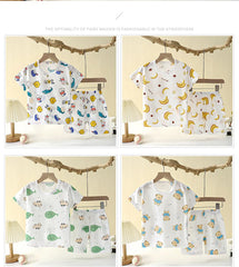 Children's Summer Home Sleepwear Set: Boy Girl T-shirt Shorts Cotton Materials for Kids Baby Care