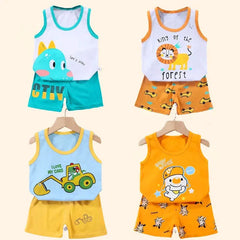 Comfortable Cotton Vest Set for Children Boys' Two-Piece Summer Outfits with Cartoon Wool Design Unisex Thin Style for 6-9 Months