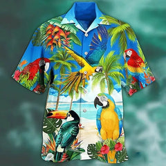 Men's Summer Hawaiian Shirt Aloha Parrot Lapel Short Sleeve Lining Outdoor Street Wear