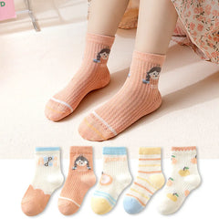 Breathable Cotton Kids Socks 5 Pairs/Lot Cozy Wild Soft Casual Mesh for 1-12Y Summer