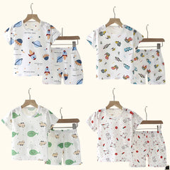 Children's Summer Home Sleepwear Set: Boy Girl T-shirt Shorts Cotton Materials for Kids Baby Care