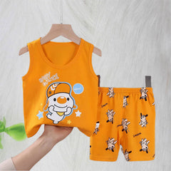 Comfortable Cotton Vest Set for Children Boys' Two-Piece Summer Outfits with Cartoon Wool Design Unisex Thin Style for 6-9 Months