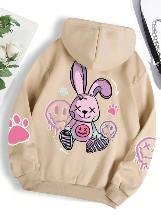 Casual Hip Hop Streetwear Oversize Printed Female Hoodie Fashionable Autumn Fleece Sweatshirts with Eye-Catching Short Length