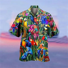 Men's Summer Hawaiian Shirt Aloha Parrot Lapel Short Sleeve Lining Outdoor Street Wear