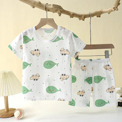 Children's Summer Home Sleepwear Set: Boy Girl T-shirt Shorts Cotton Materials for Kids Baby Care