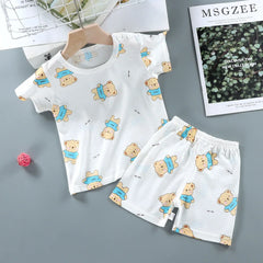 Children's Summer Home Sleepwear Set: Boy Girl T-shirt Shorts Cotton Materials for Kids Baby Care